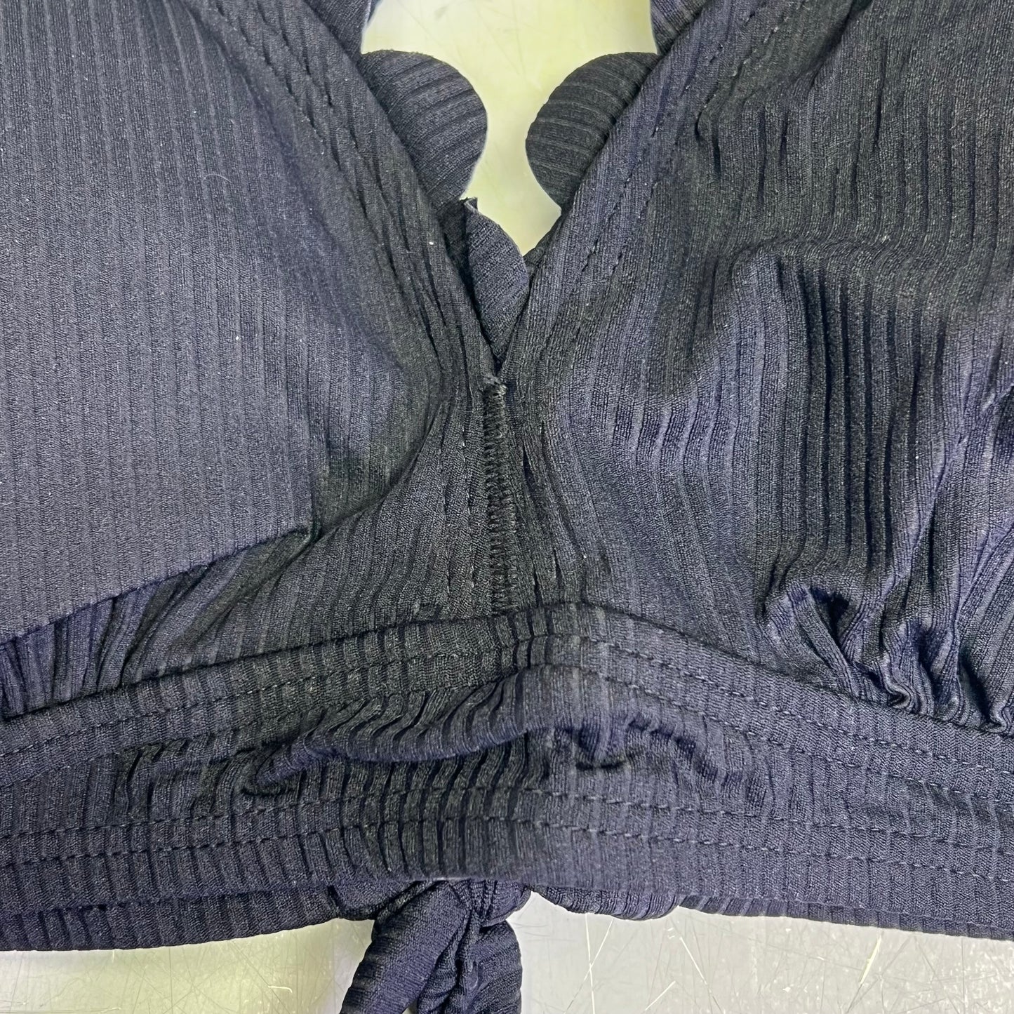 CHARMO Scalloped High Waist Tummy Control Bikini UPF 50 Women's Sz L Black