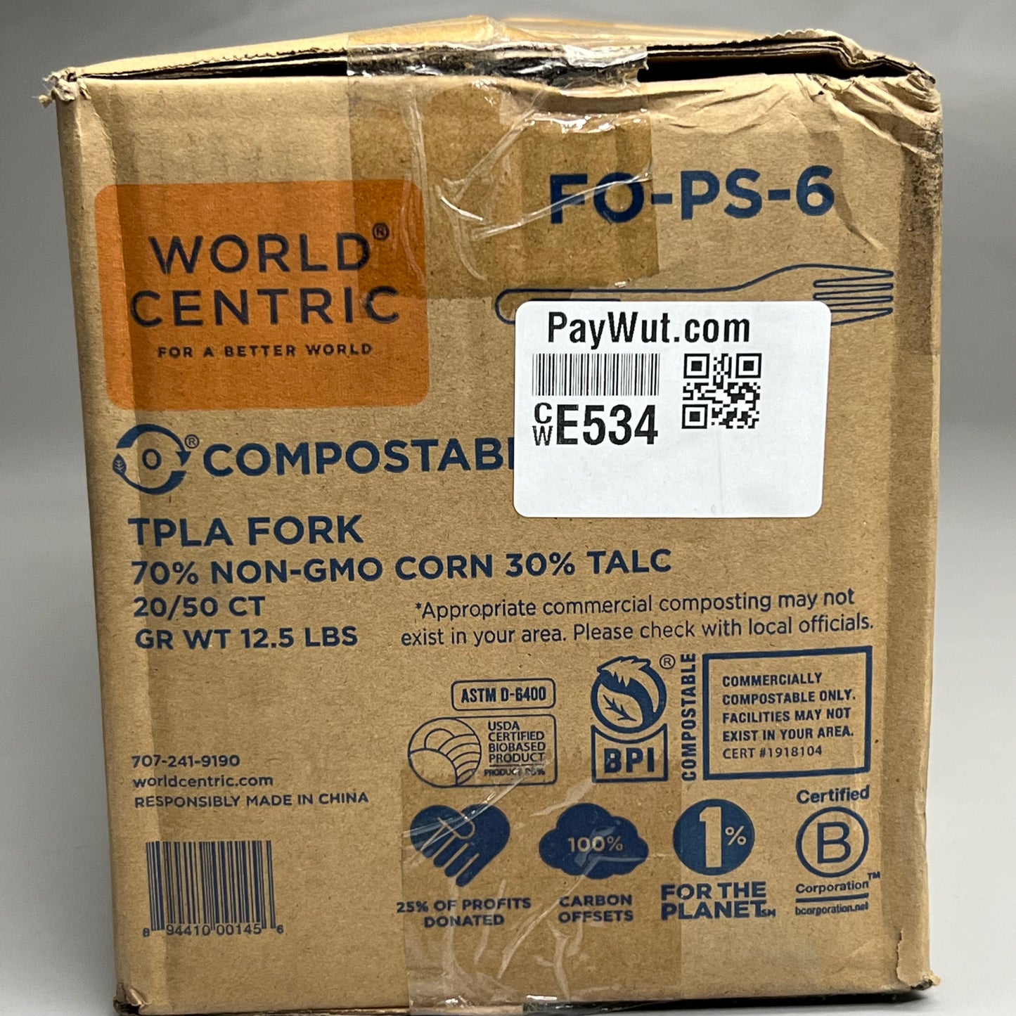 WORLD CENTRIC 1000PK! Compostable TPLA Forks 6.3" FO-PS-6