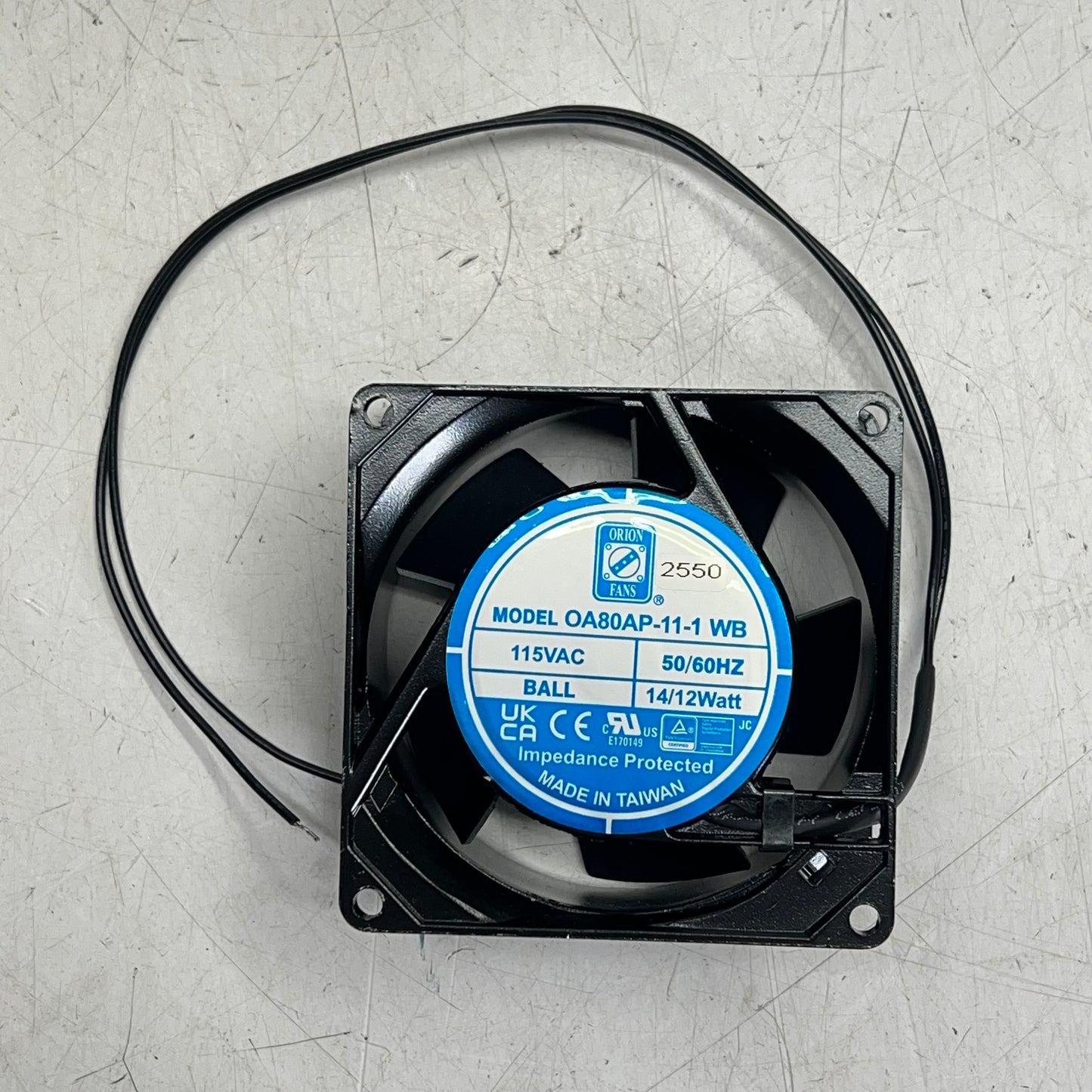 ORIAN Fan Tubeaxial Aluminum Frame 115VAC Square 2 Wire Leads OA80AP-11-1WB