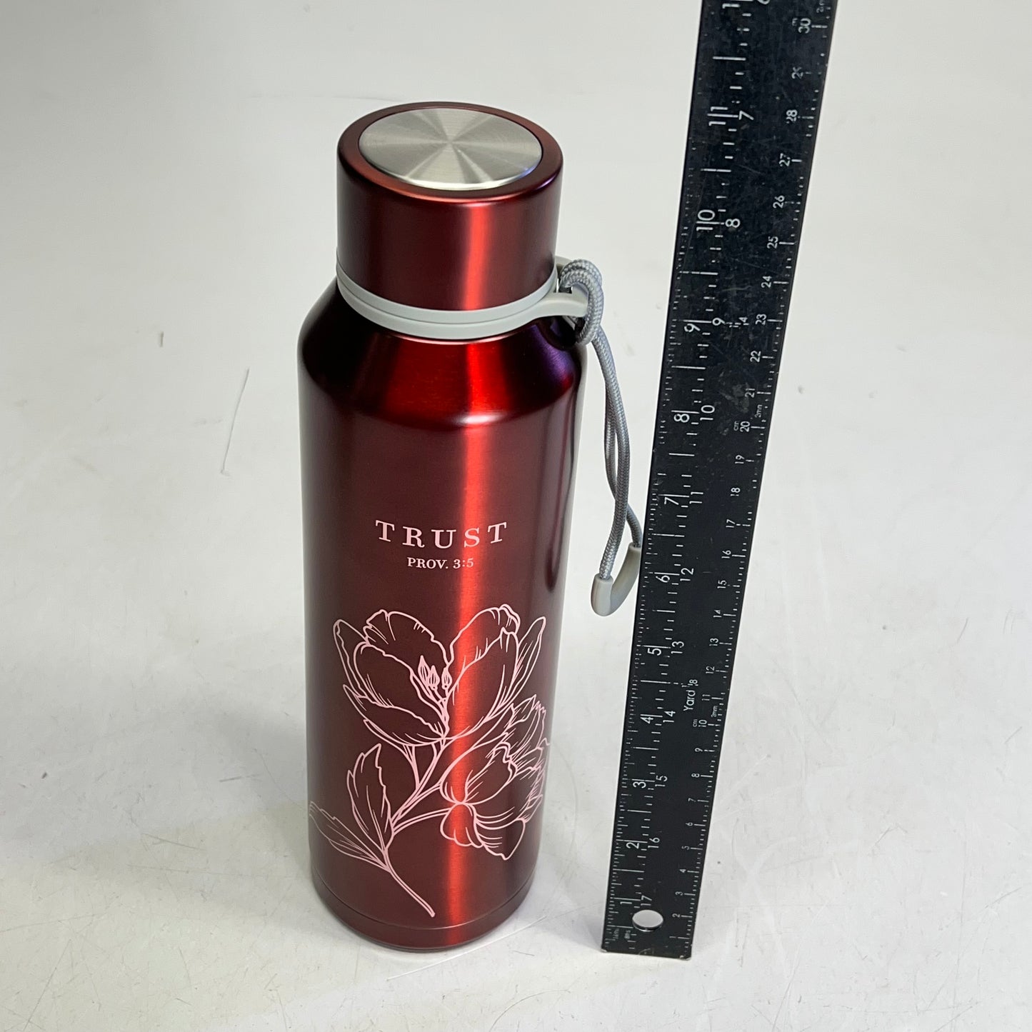 CHRISTIAN ART GIFTS Proverbs 3:5 SS Water Bottle 24 Fl Oz Metallic Pomegranate