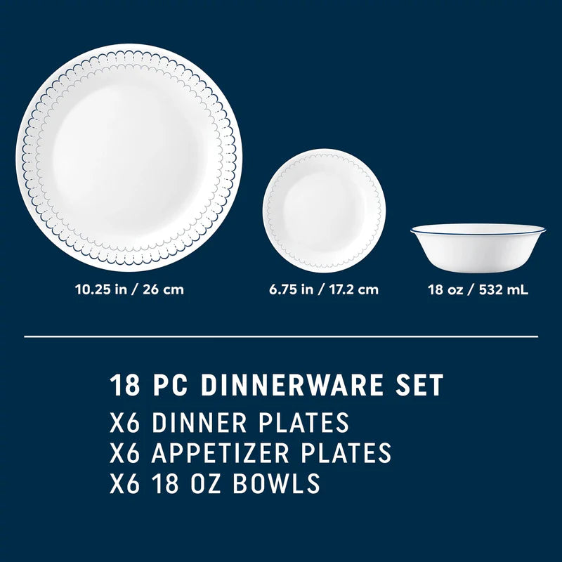 ZA@ CORELLE (18 PIECE SET) Caspin Lace Dinnerware Set Serves 6 People White 1147837