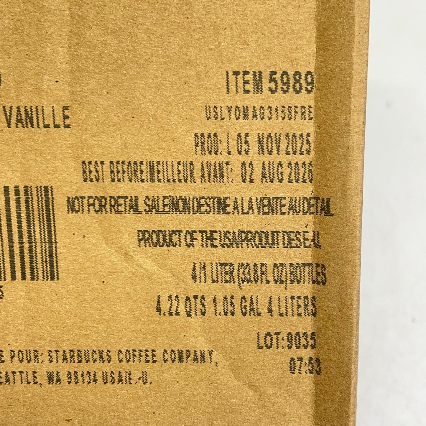 ZA@ STARBUCKS (4 PACK) Fontana Vanilla Flavored Syrup 33.8 fl oz ea BB 08/26 C