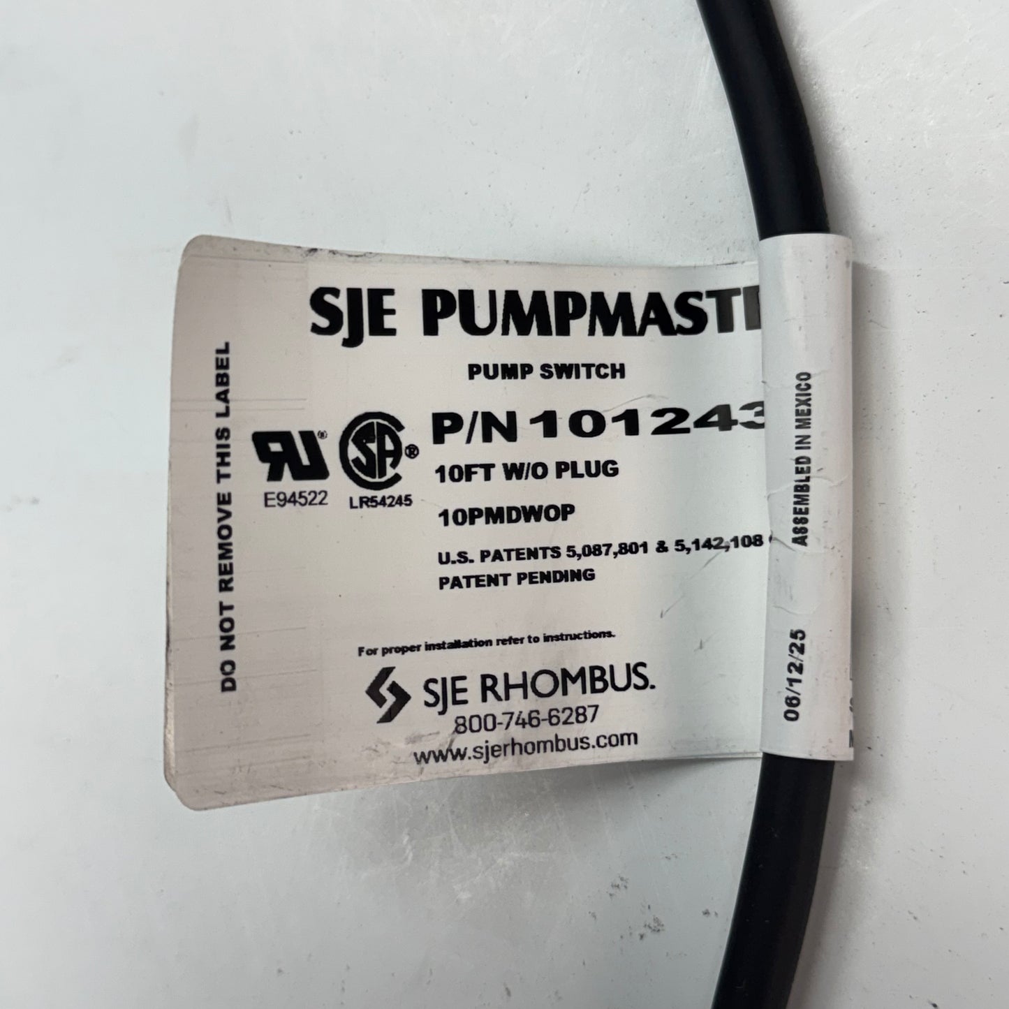 SJE SIGNALMASTER Narrow-Angle Float Switch, Normally Open (Pump-Down) Sz 10 ft. Grey 1012435