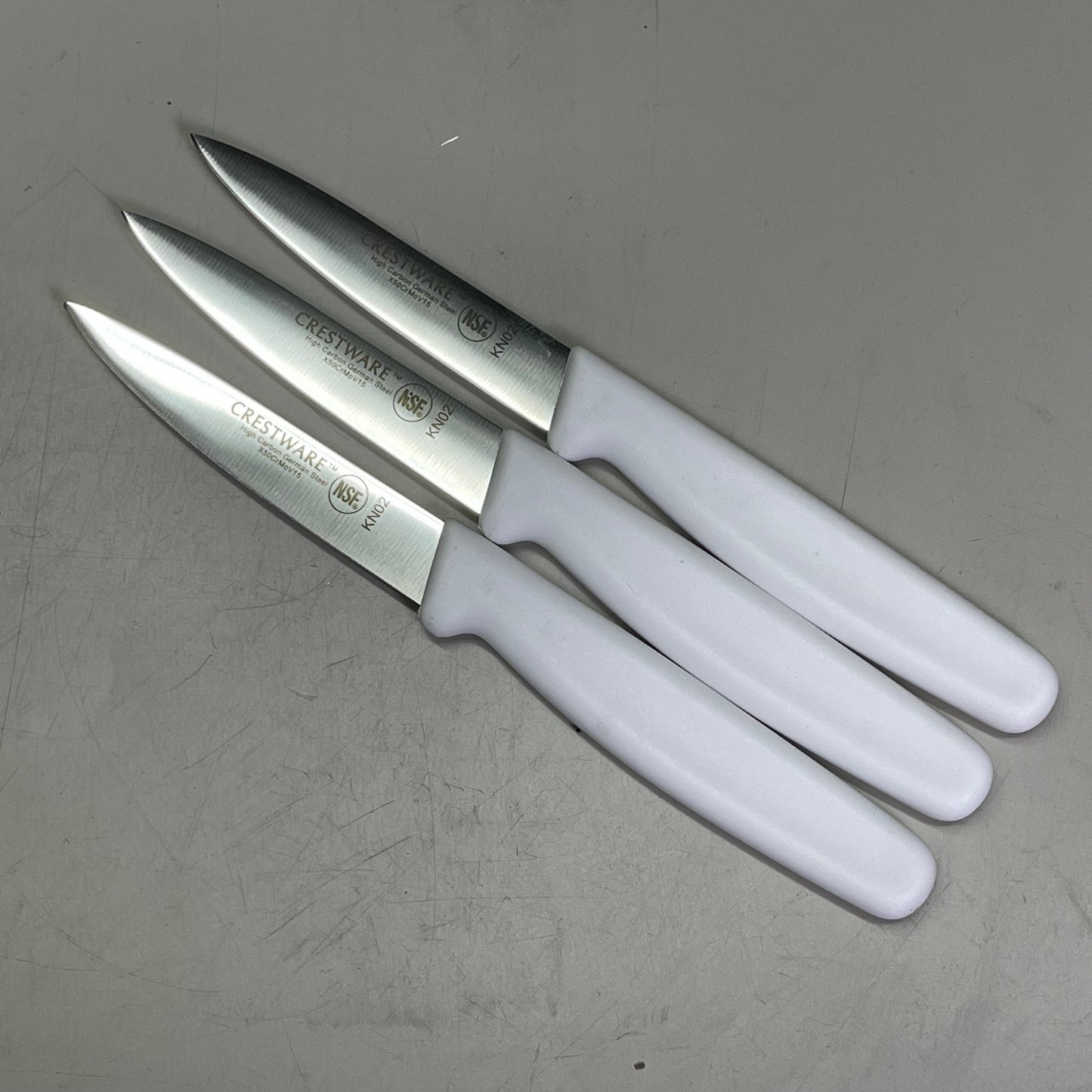 CRESTWARE (3-PACK!) Paring Knife 3.5" White Handle High Carbon German Steel KN02