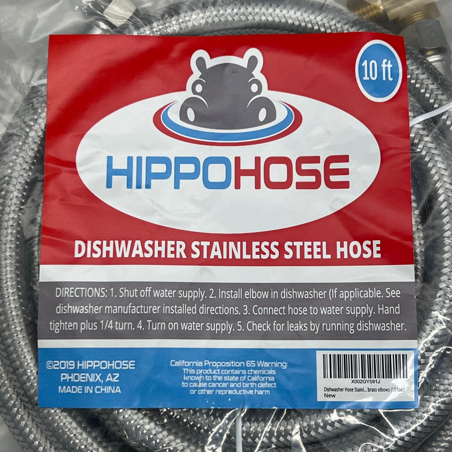 HIPPOHOSE Dishwasher Supply Lines Stainless Steel Female/Male Connections 10ft X002GY591J