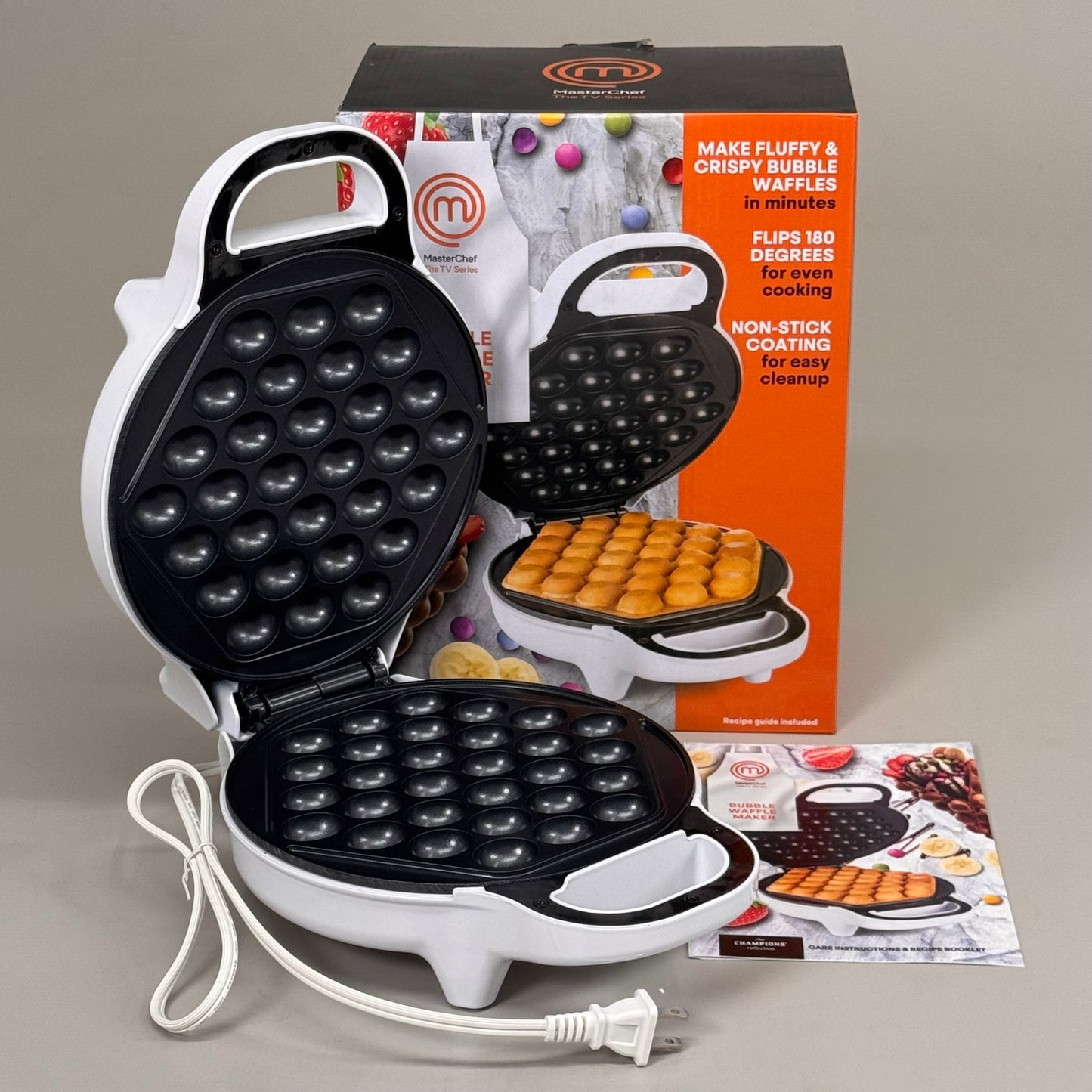 MASTER CHEF Bubble Waffle Maker Non-Stick Coating 12" x 9.5" White MTF-BWW-696