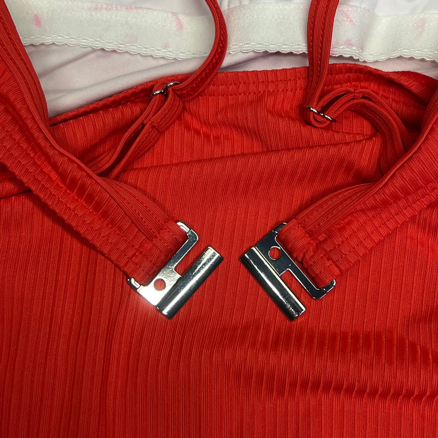 CHARMO Ribbed Adjust Drawstring Long Torso One Piece Swimsuit Women's Sz S Red