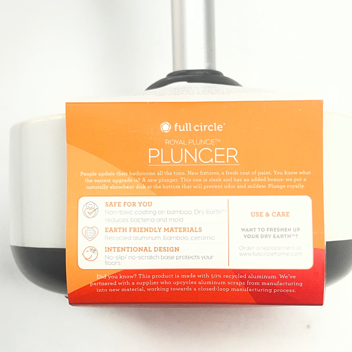 FULL CIRCLE Royal Plunge Toilet Plunger W/ Ceramic Holding Bowl White/Grey