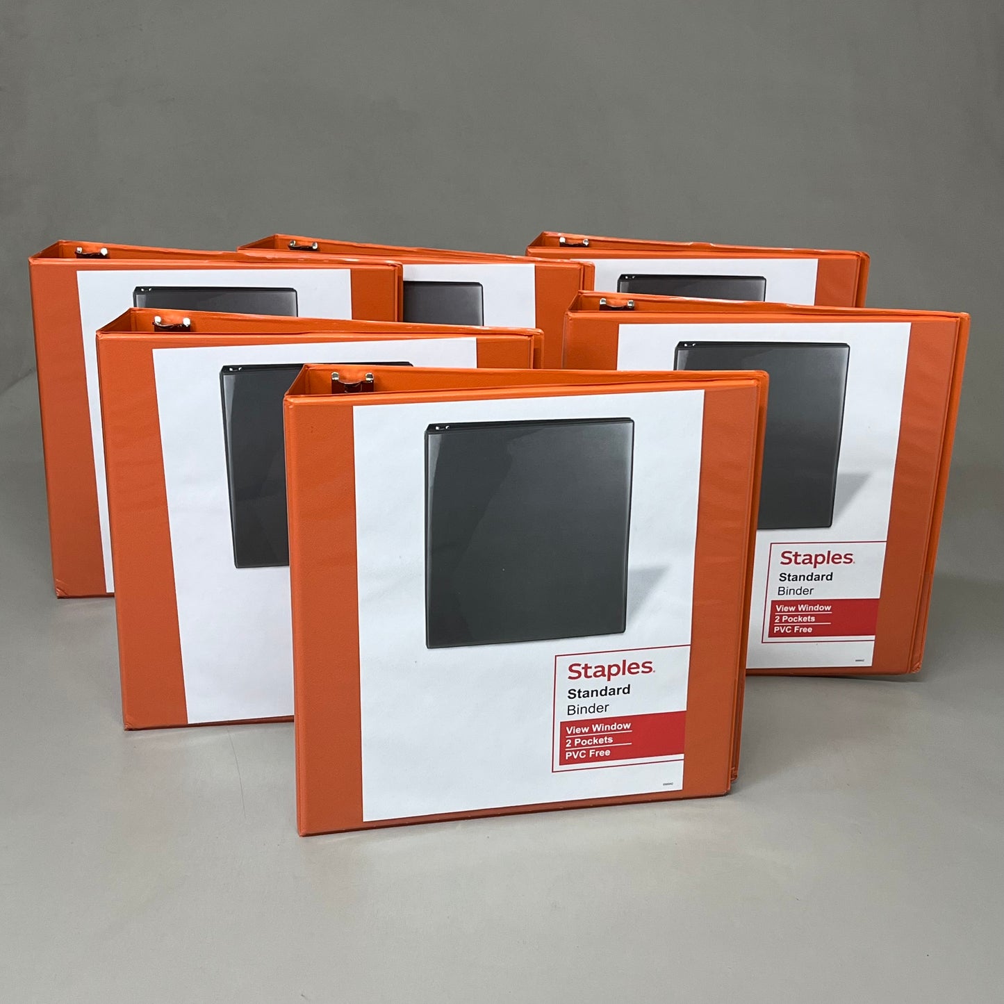 STAPLES (6 PACK) Binder View Window 2 Pockets PVC Free D-Rings 2" Red Orange