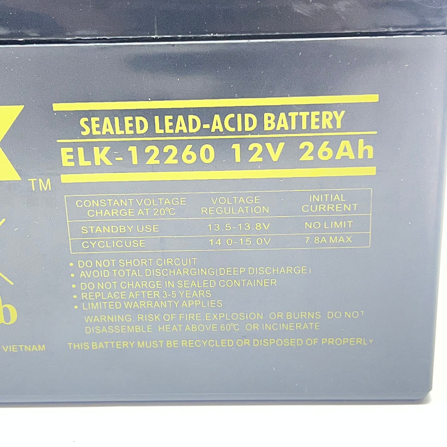 ELK Sealed Lead Acid Battery Rechargeable B1-m5 Bolt & Nut 12 V 26Ah ELK-|12260