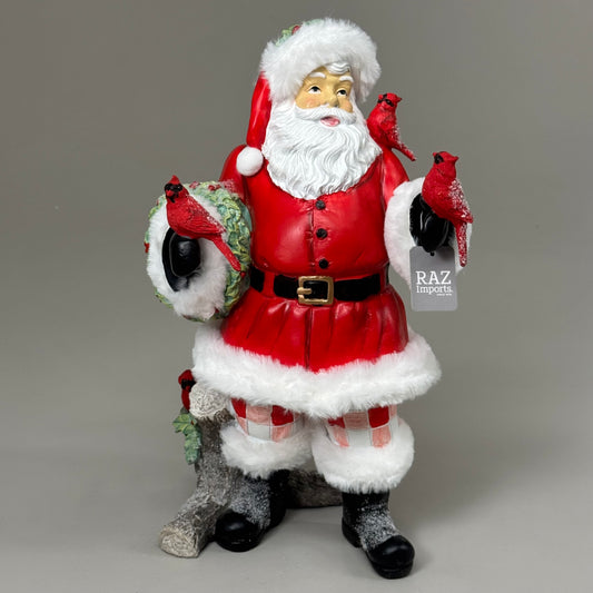 RAZ IMPORT Resin Cardinal Santa Christmas in the Garden Red/White 15" 4457312