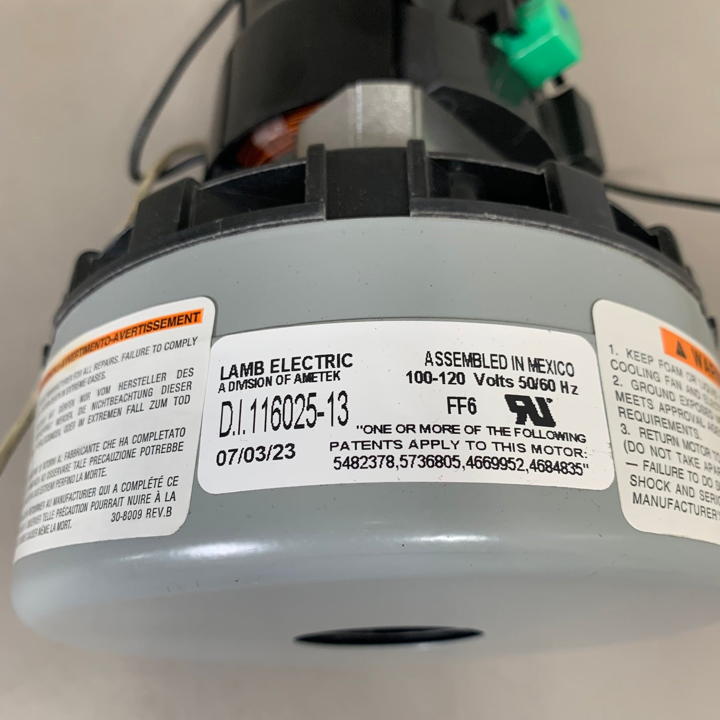 LAMB ELECTRIC Ametek Motor For Thermax Extractor 100-120 Volts 116025-13