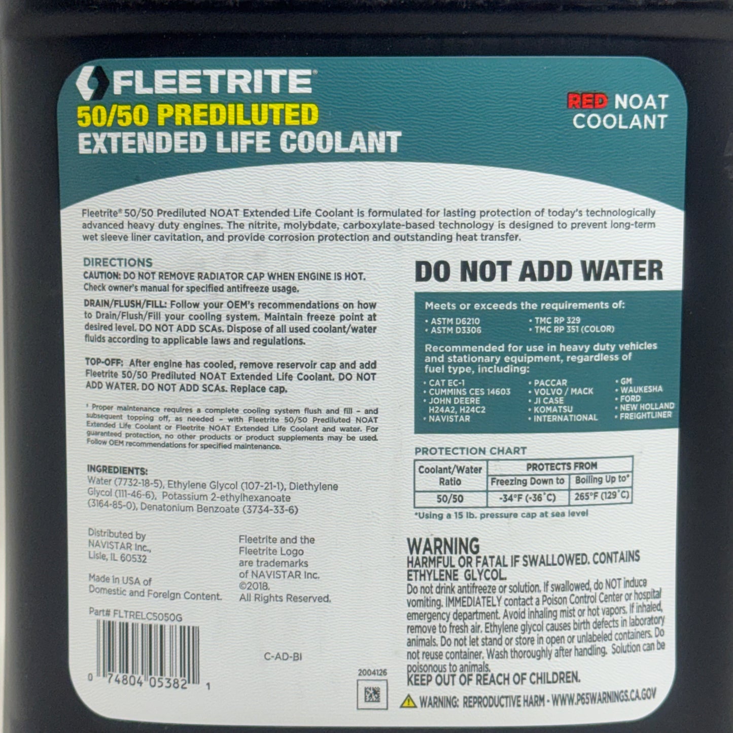 FLEETRITE 50/50 Pre-diluted Extended Life Coolant 1 Gal. FLTRELC5050G
