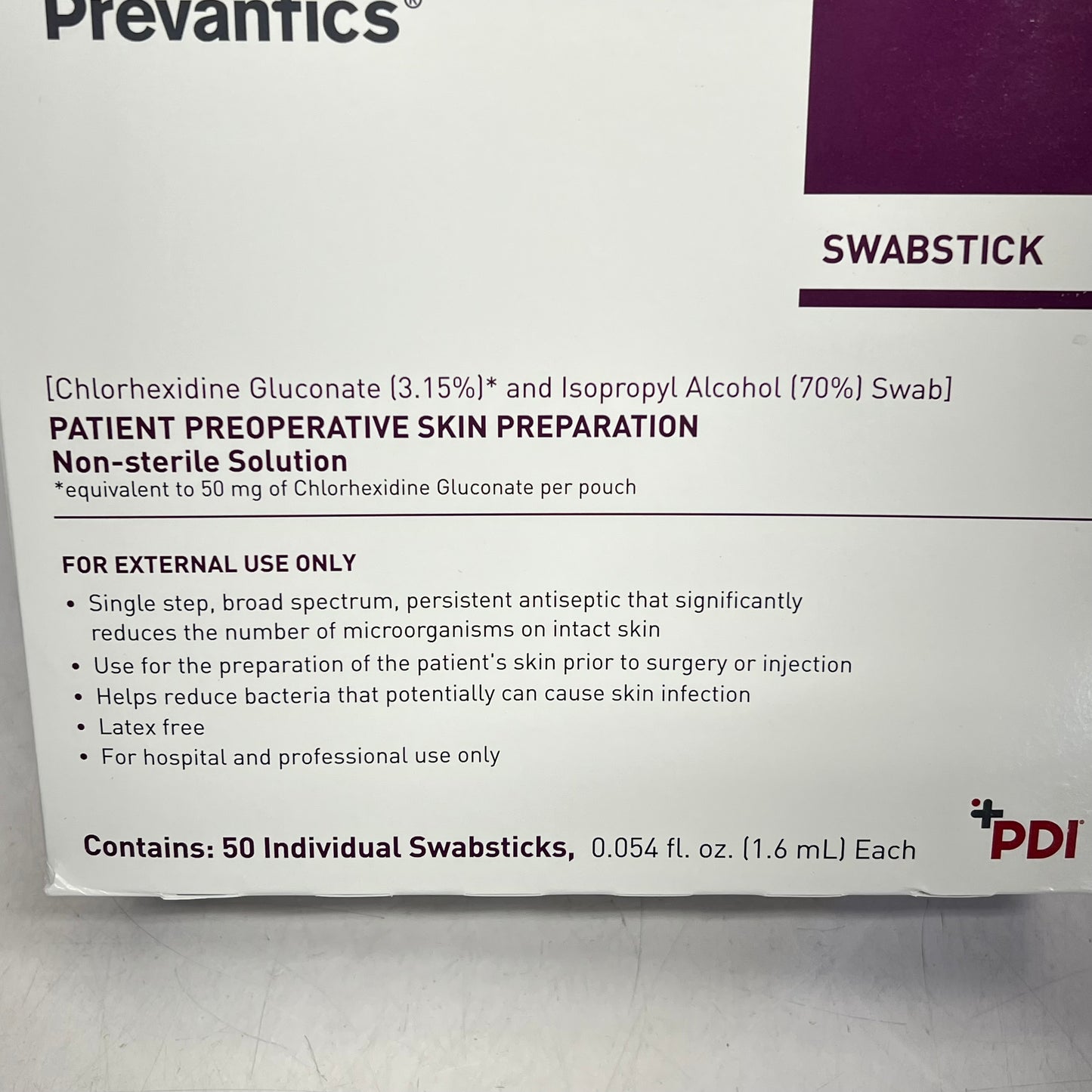 PDI Prevantics Swabsticks 2-Sided S40750 50 Pack Distressed Packaging