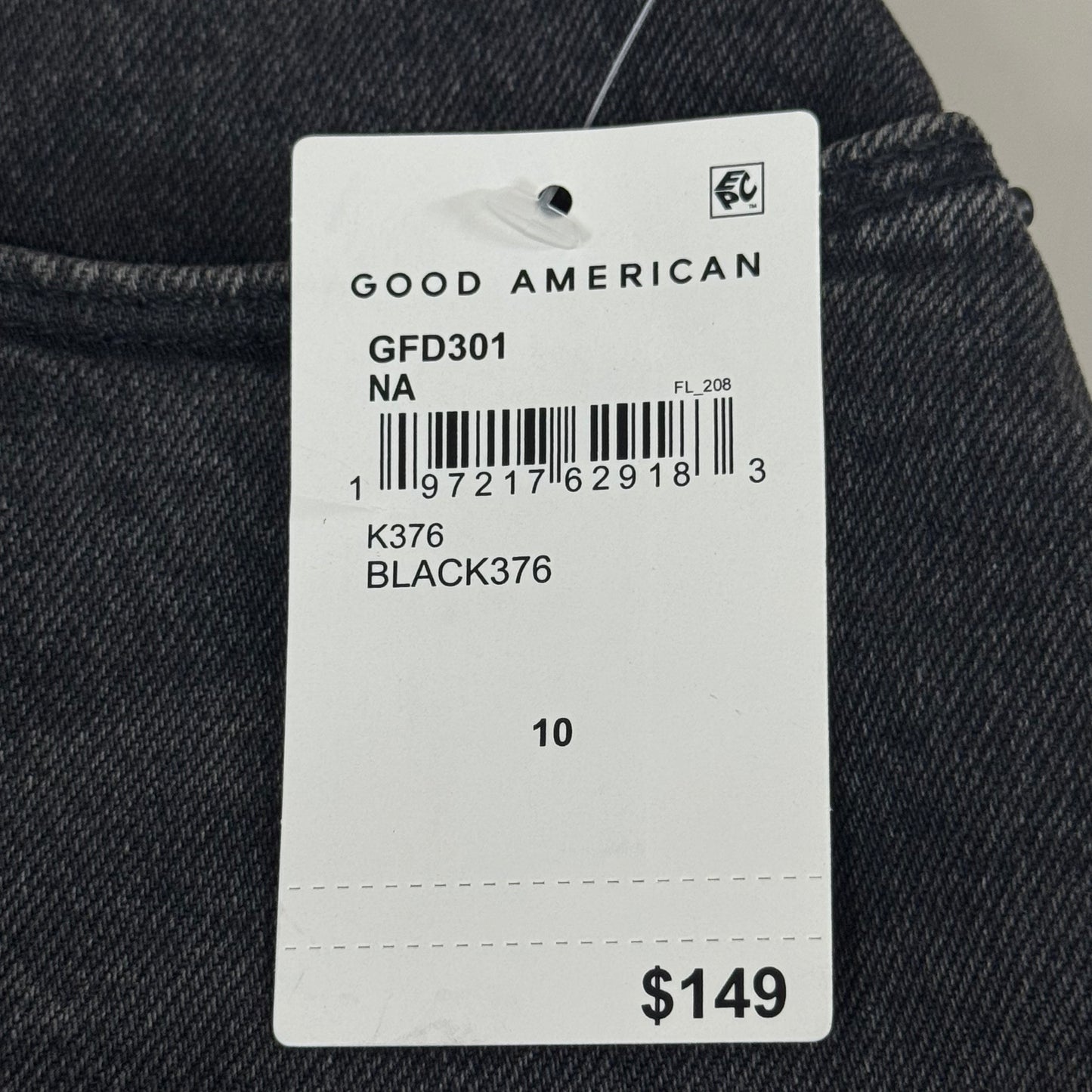 GOOD AMERICAN Denim Crystal Trim Skirt Women's Sz 10 Black376 GFD301