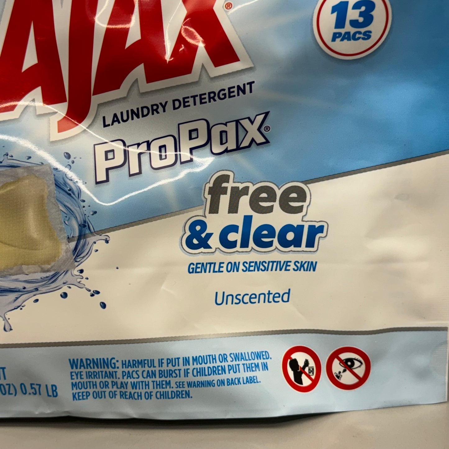 AJAX Laundry Detergent ProPax Free & Clear Unscented (4 Pack of 13) 9.2oz