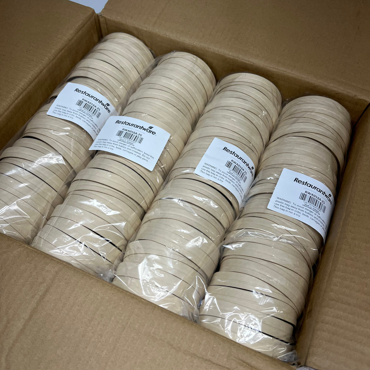 RESTAURANTWARE (200 PACK) Bio Tek Round Bamboo Paper Soup Container Fits 16oz Tan RWA0164