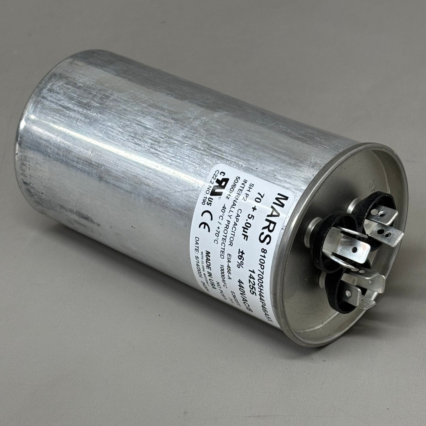 MARS Aluminum Motor Run Capacitor Round 70/5 MFD 440/370 VAC Dual Voltage 14255