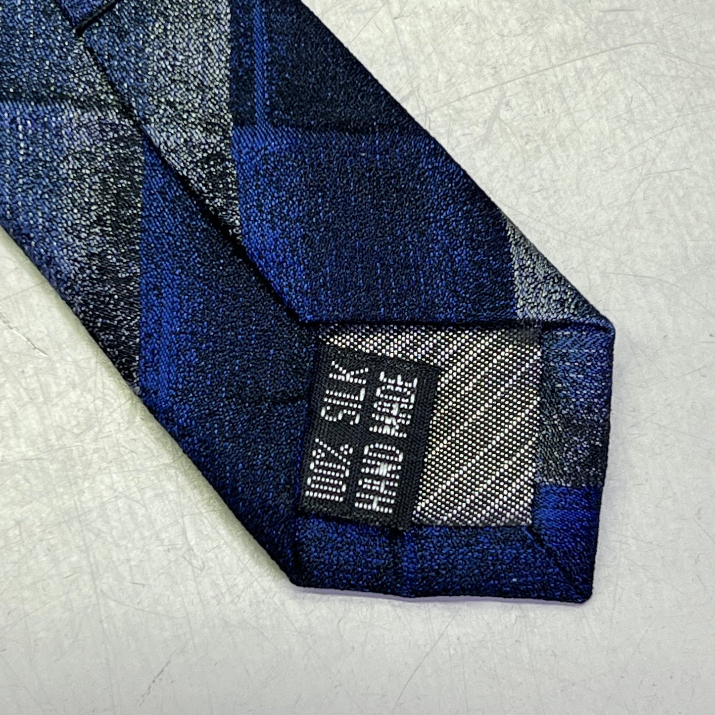 EMILIO PONTI Hand Made 100% Silk Suit Tie Ombre Plaid 60" Blue/White (Pre-Owned)