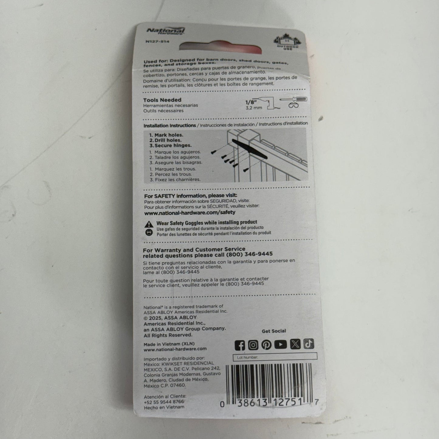 NATIONAL HARDWARE Light Strap Hinge Sz 4", Grey N127-514
