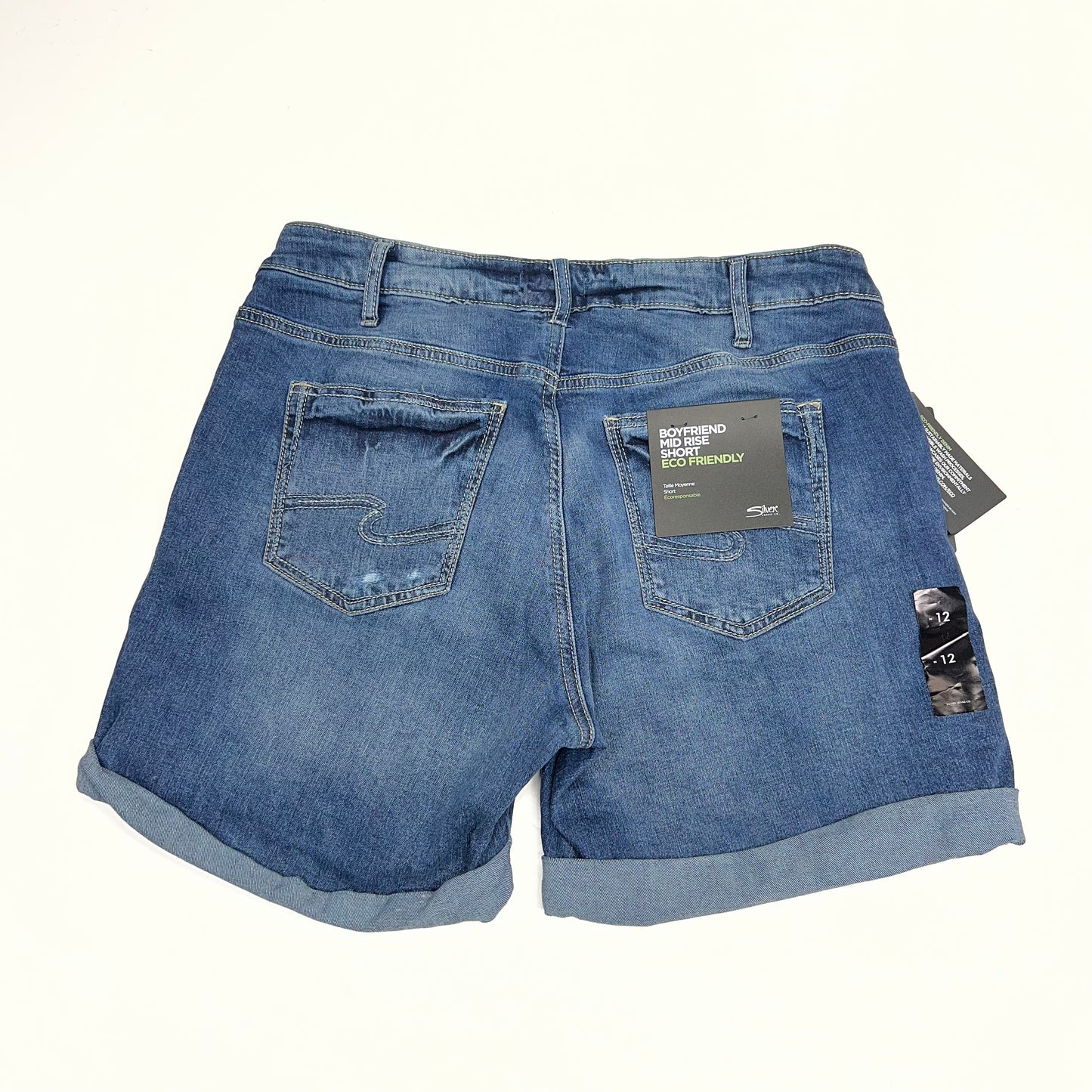 SILVER JEANS CO Boyfriend Mid Rise Short Women's Sz 12W/6 Indigo W53608EAF242