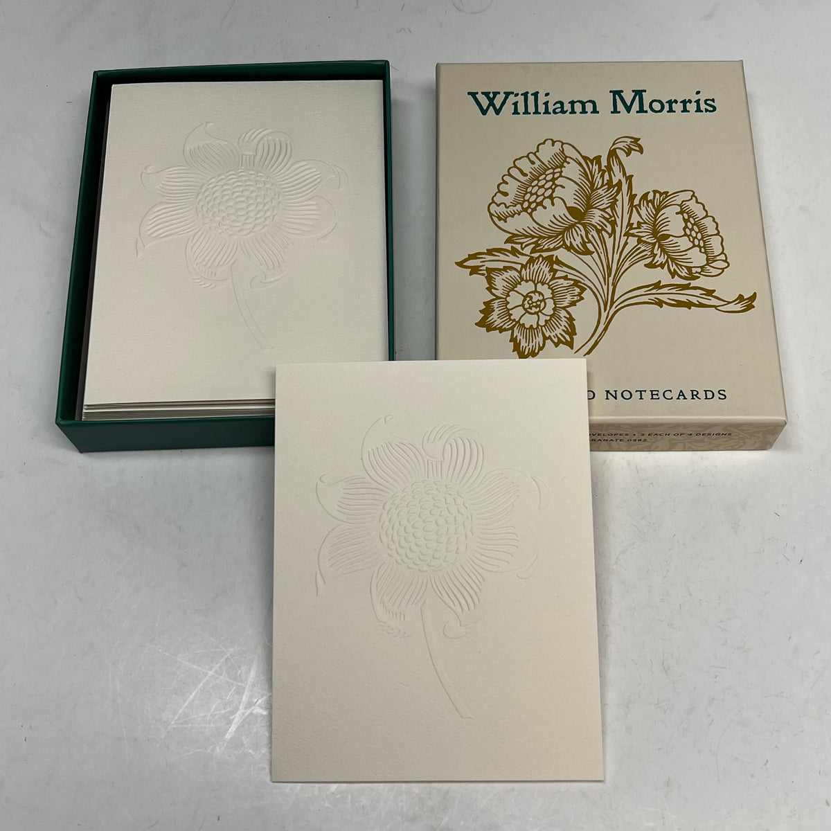 WILLIAM MORRIS (12 PACK) Embossed Notecards Floral Designs 4x6" White 0382
