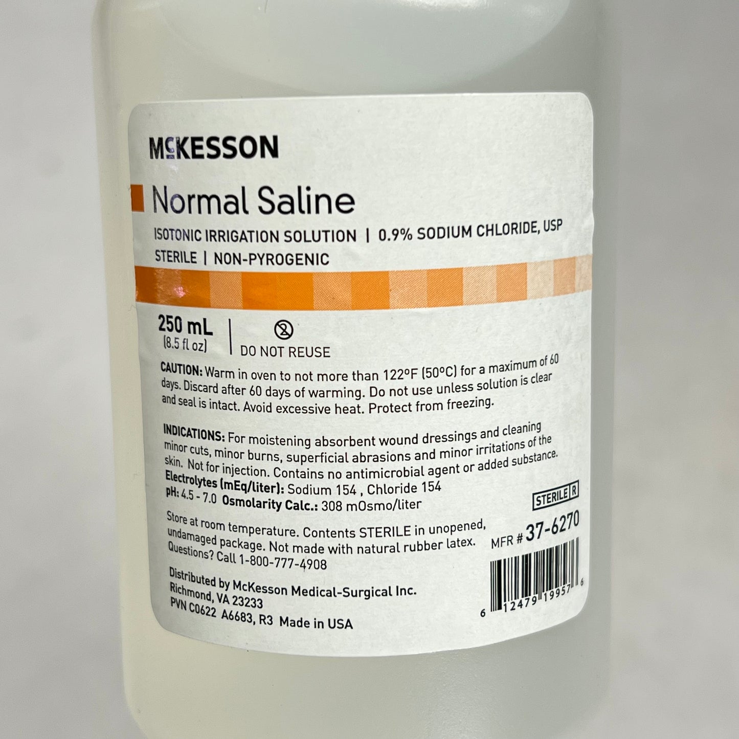 ZA@ MCKESSON (4 PACK) Usp Normal Saline Irrigation Solution Sterile 250 ml 37-6270 BB 11/27