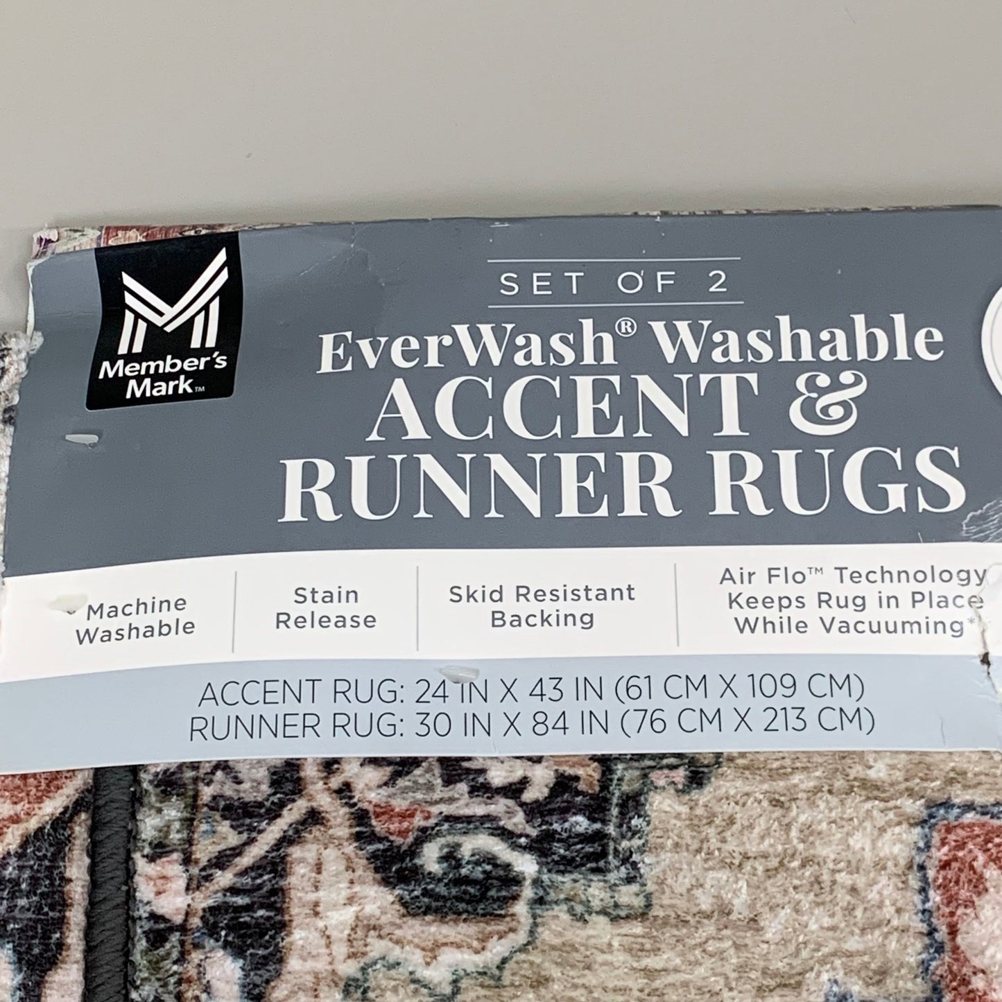 ZA@ MEMBERS MARK (2 RUGS) Ever-Wash Washable Accent & Runner Rugs Red 27663-200 AS-IS C