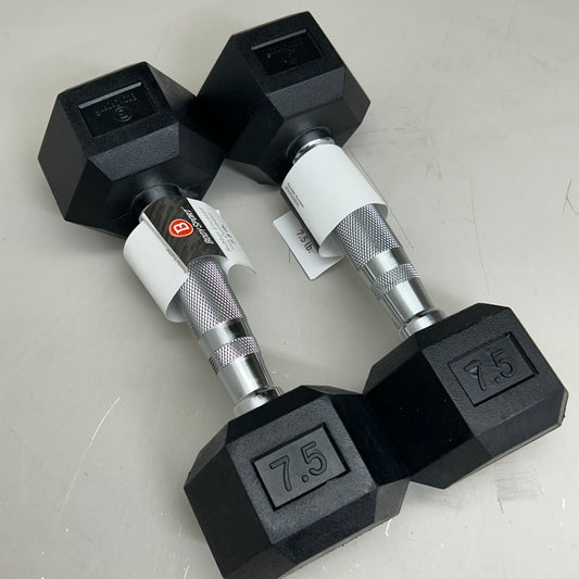 BODY SPORT (2 Pack) Rubber Encased Hex Dumbbells 7.5lbs Black BDSRSDB075