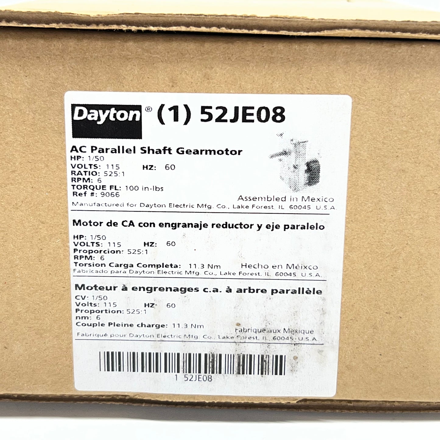DAYTON AC Parallel Shaft Gearmotor 1/50HP - 115V Sz 5" x 5" Steel (1)52JE08