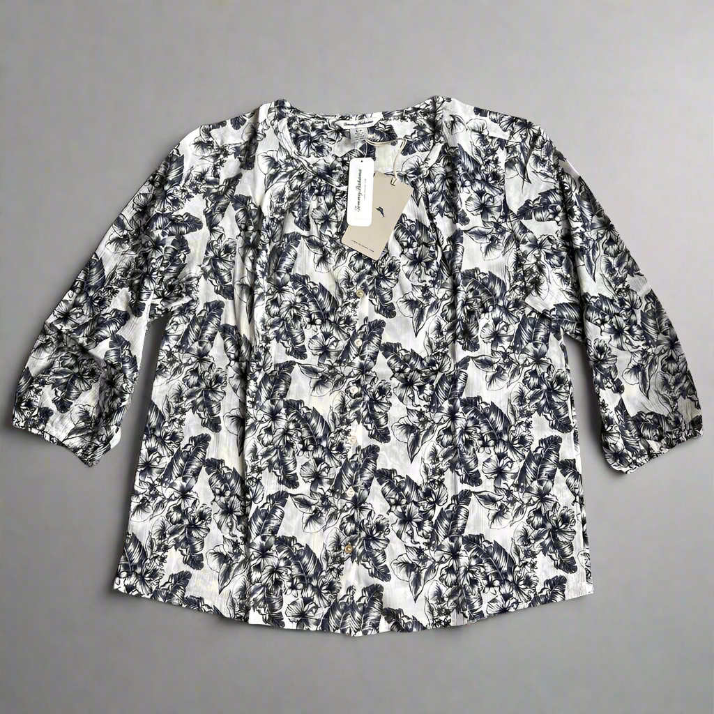 TOMMY BAHAMA Women's Tulia Blooms Top 3/4 Sleeve Coconut Size S (New)