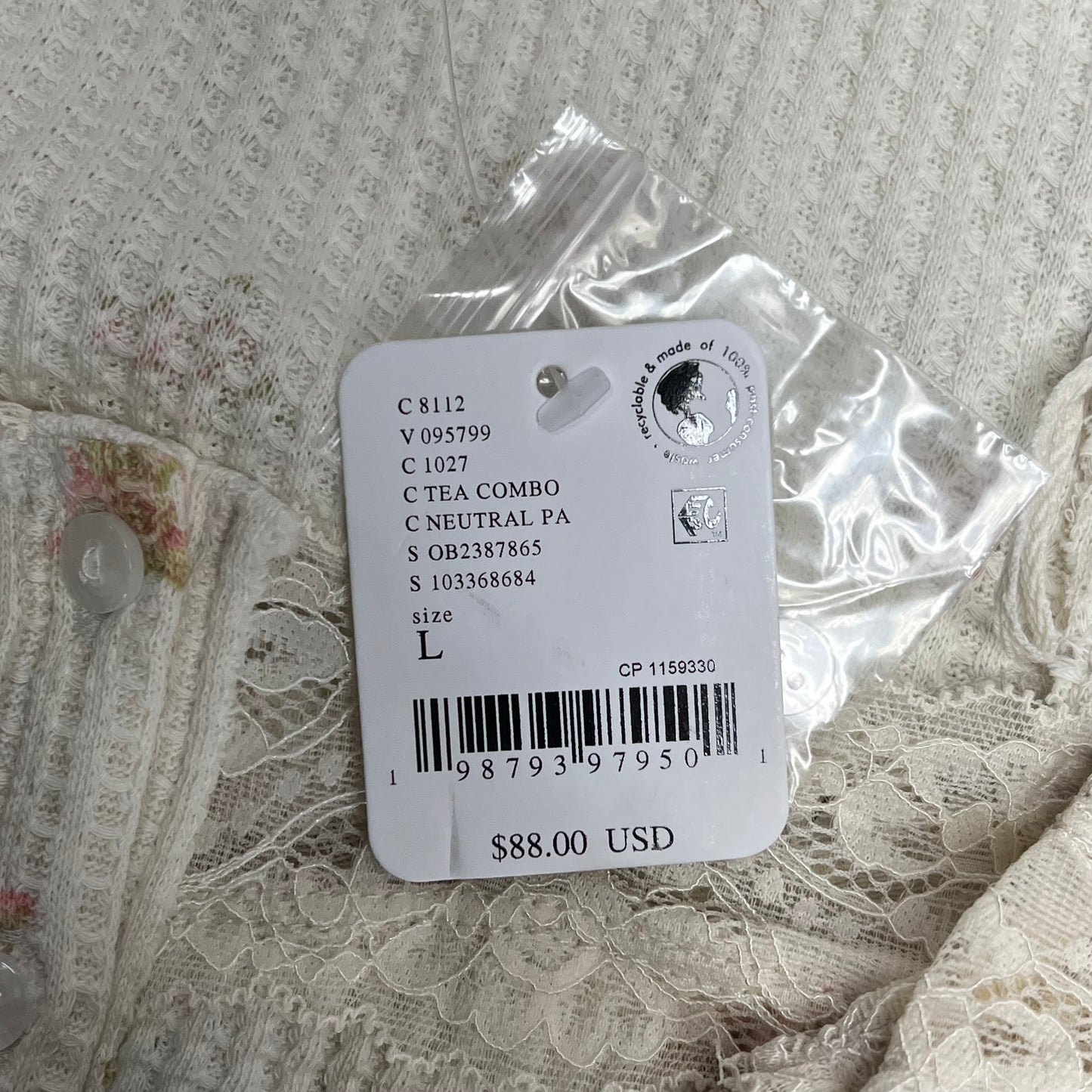 FREE PEOPLE Let's Party Cardi-print Top Women's Sz L Tea Combo 103368676