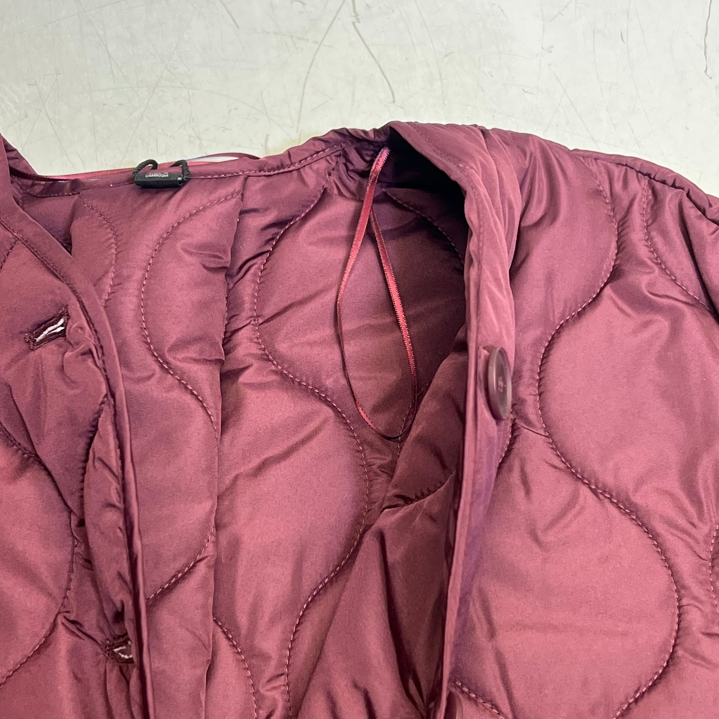 ZA@ ZARA Wavy Quilted Pattern Stitching Hoodless Coat Women's Sz XS Plum Purple