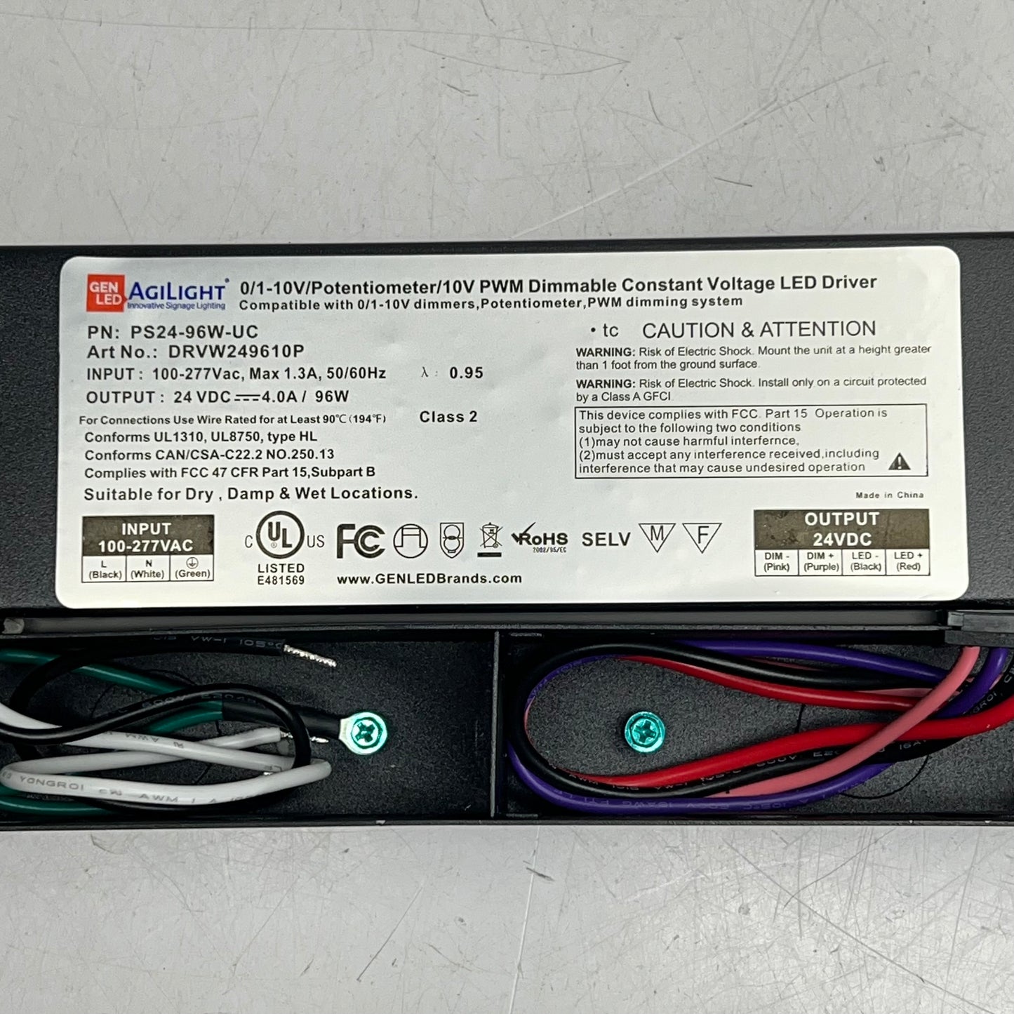 GEN LED ACOLYTE  Dimmable Waterproof Led Driver  96W 100V Black DRVW249610P