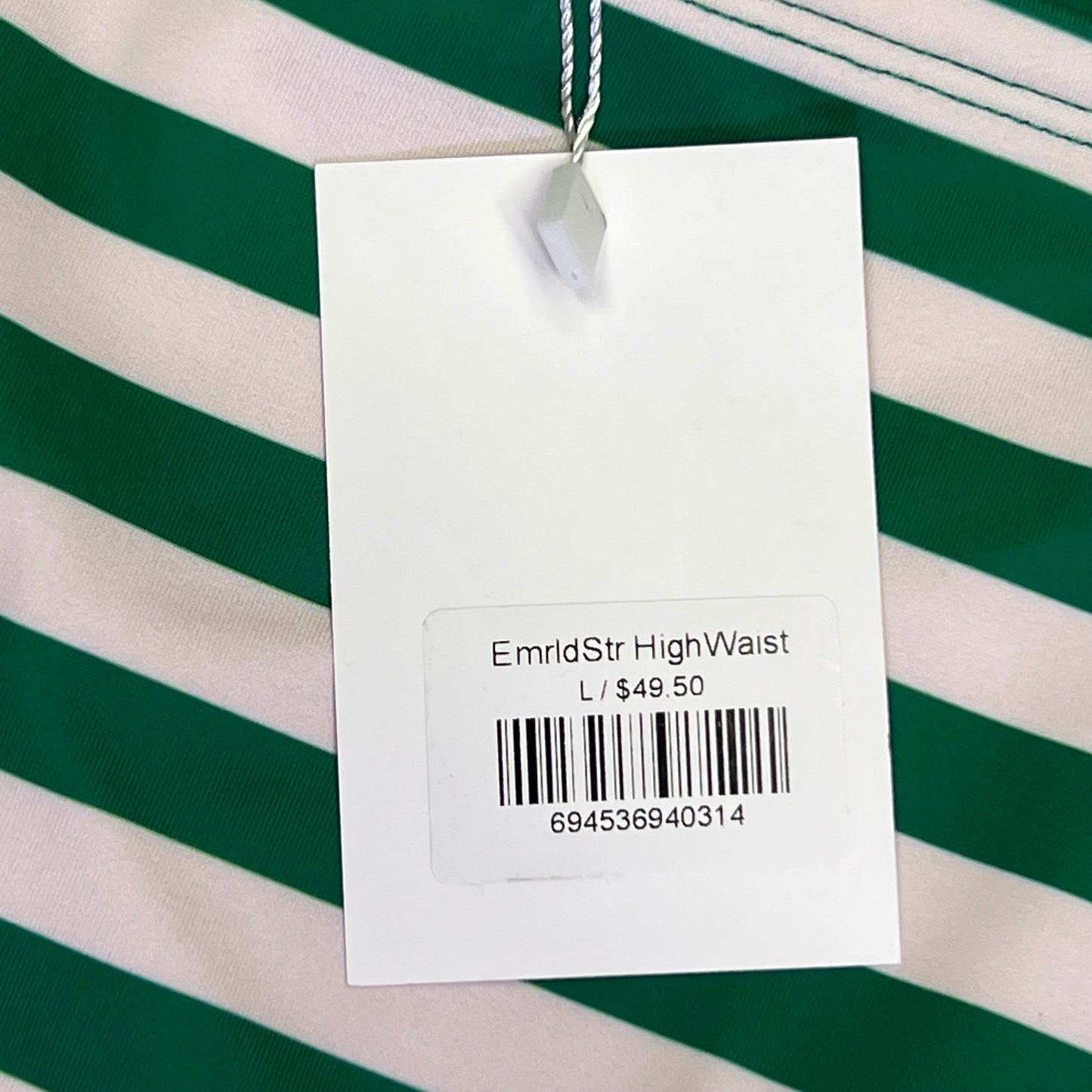 LIME RICKI Emerald Strip Bikini Bottom Sz L Green & White