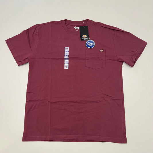 DICKIES Short Sleeve Heavyweight Taped Neck Tee Shirt Mens Sz L Burgundy WS450BY