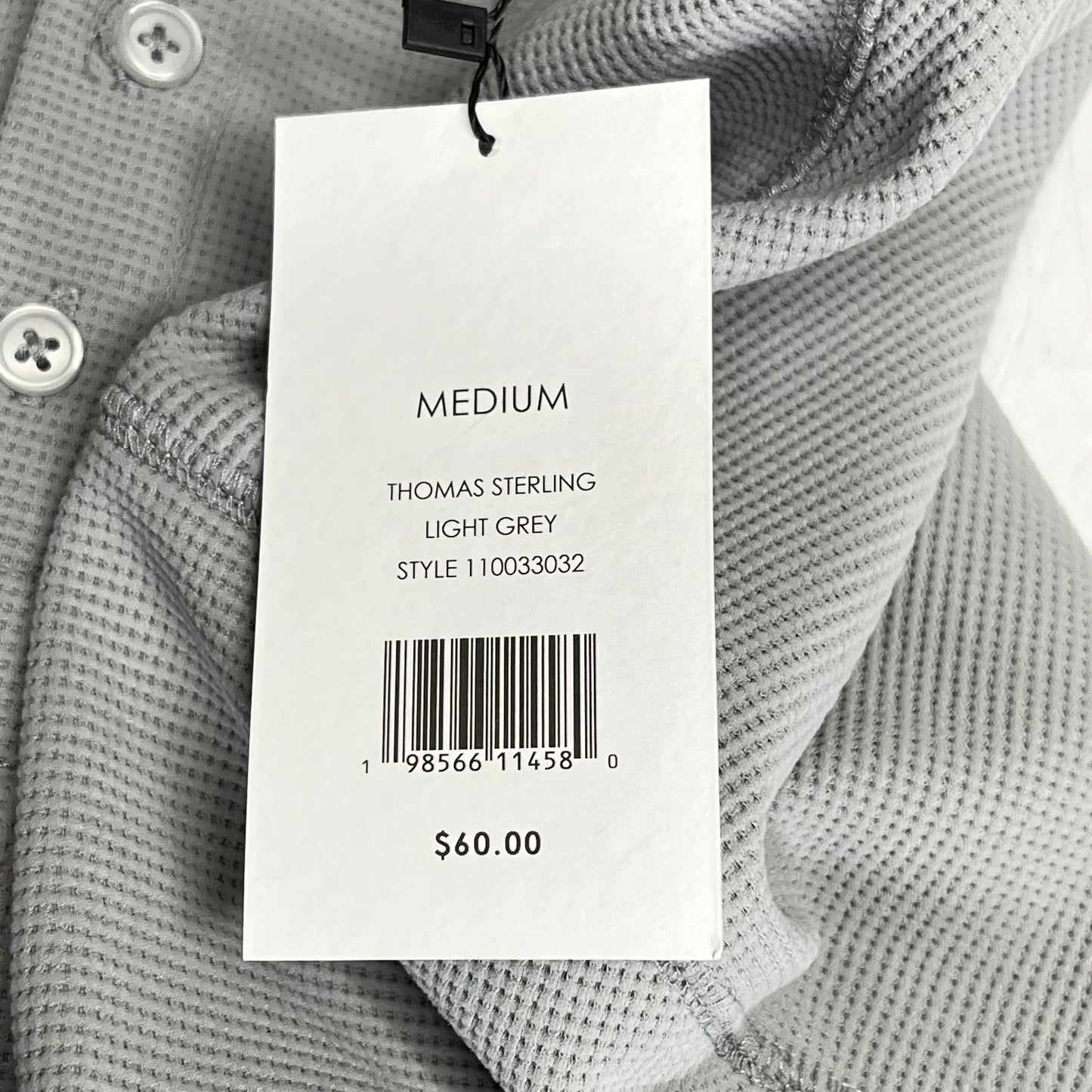 THOMAS STERLING Waffle Knit Half Button Up Long Sleeve Shirt Men's Sz M Grey