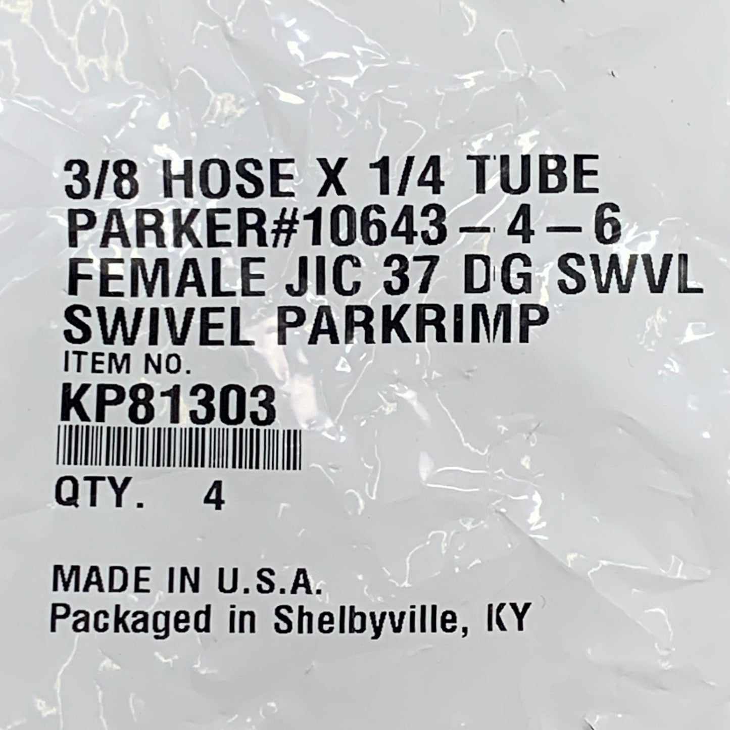 PARKER (4 PACK) Hydraulic Hose Female JIC 37° Swivel 3/8" x 1/4" Steel KP81303