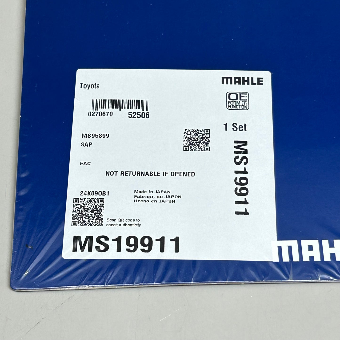 MAHLE Fuel Injection Plenum Gasket Replacement Part For Toyota MS19911
