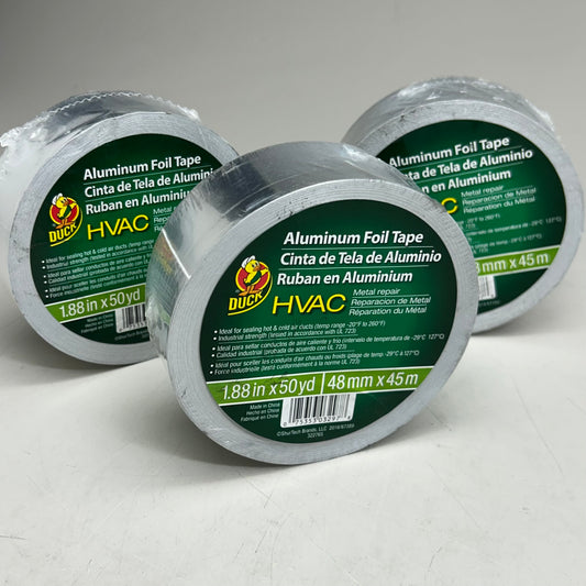 DUCK (3 PACK) Aluminum Foil Tape For Metal Repair 1.88"x50YRDS Silver (New Other- Slightly Distressed Packaging)