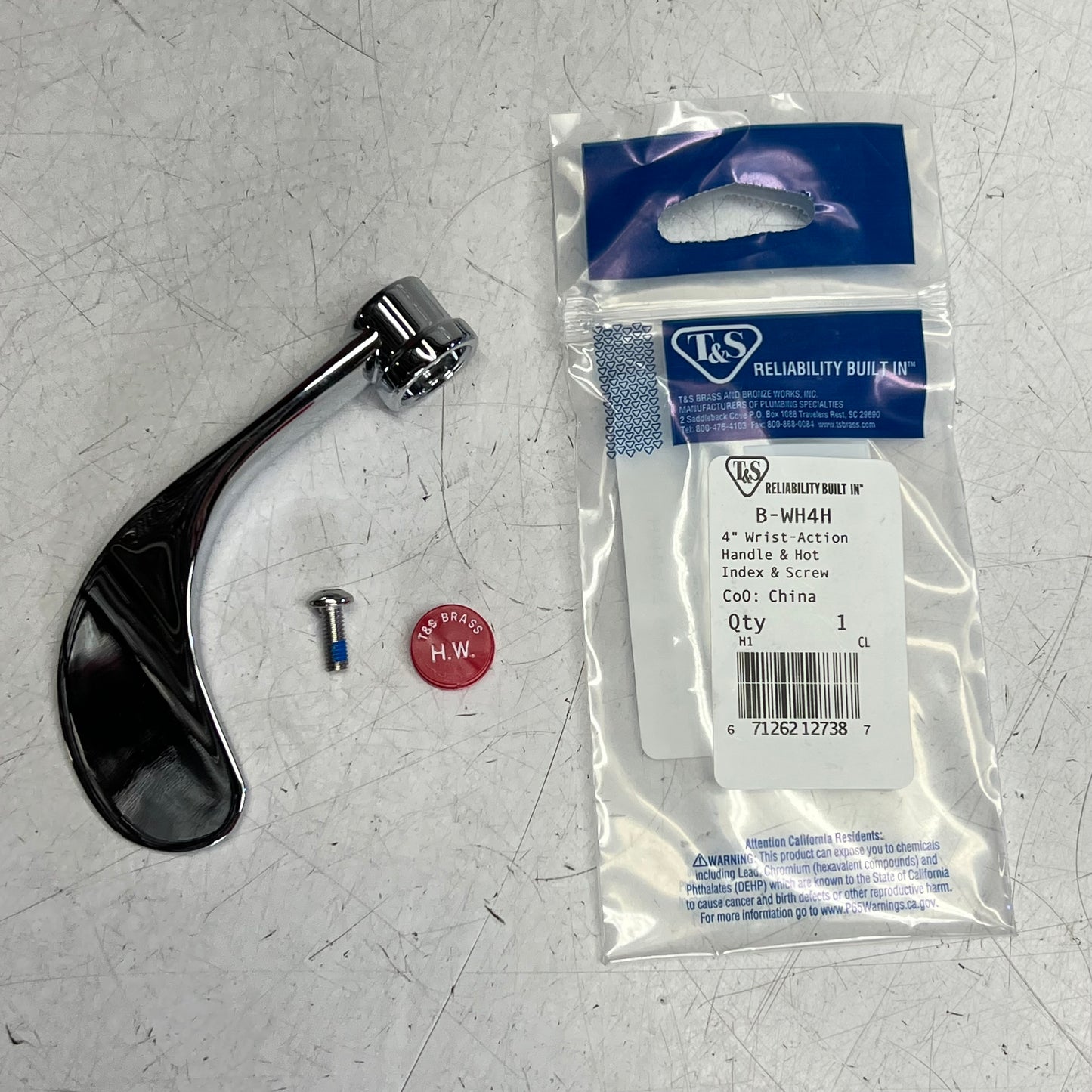 T & S Reliability Built In Wrist Action Handle & Hot Index W/ Hardware B-WH4H