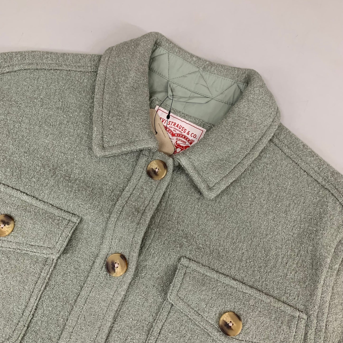 LEVI'S Front Button Cropped Jacket W/ Laydown Collar Women's Large Tea Green 595450040