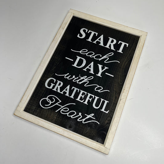 STUPELL Wooden Framed Quote "Start Each Day with a Grateful Heart" 20"x14"
