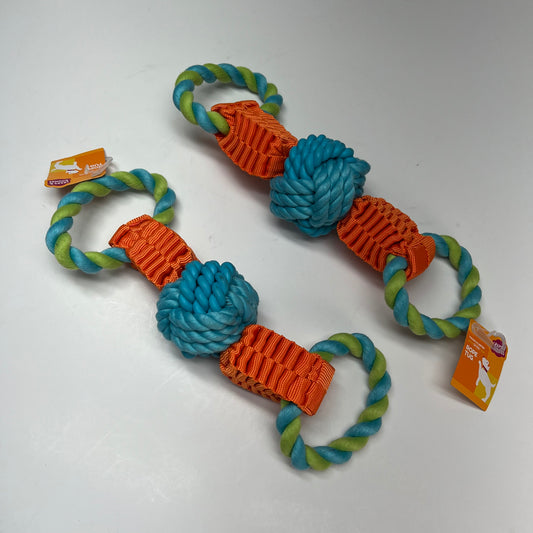 LEAPS & BOUNDS (2 PACK) Double-ended Handle Rope Tug Dog Toy Orange/Blue