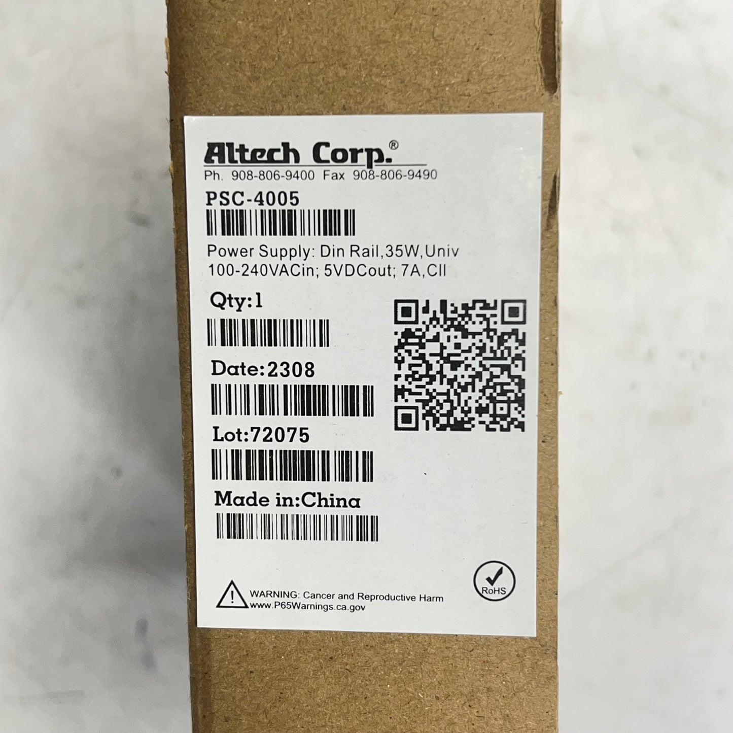 ALTECH CORP Power Supply Single Phase Din Rail Mount 5VDC 40W 0.6A PSC-4005