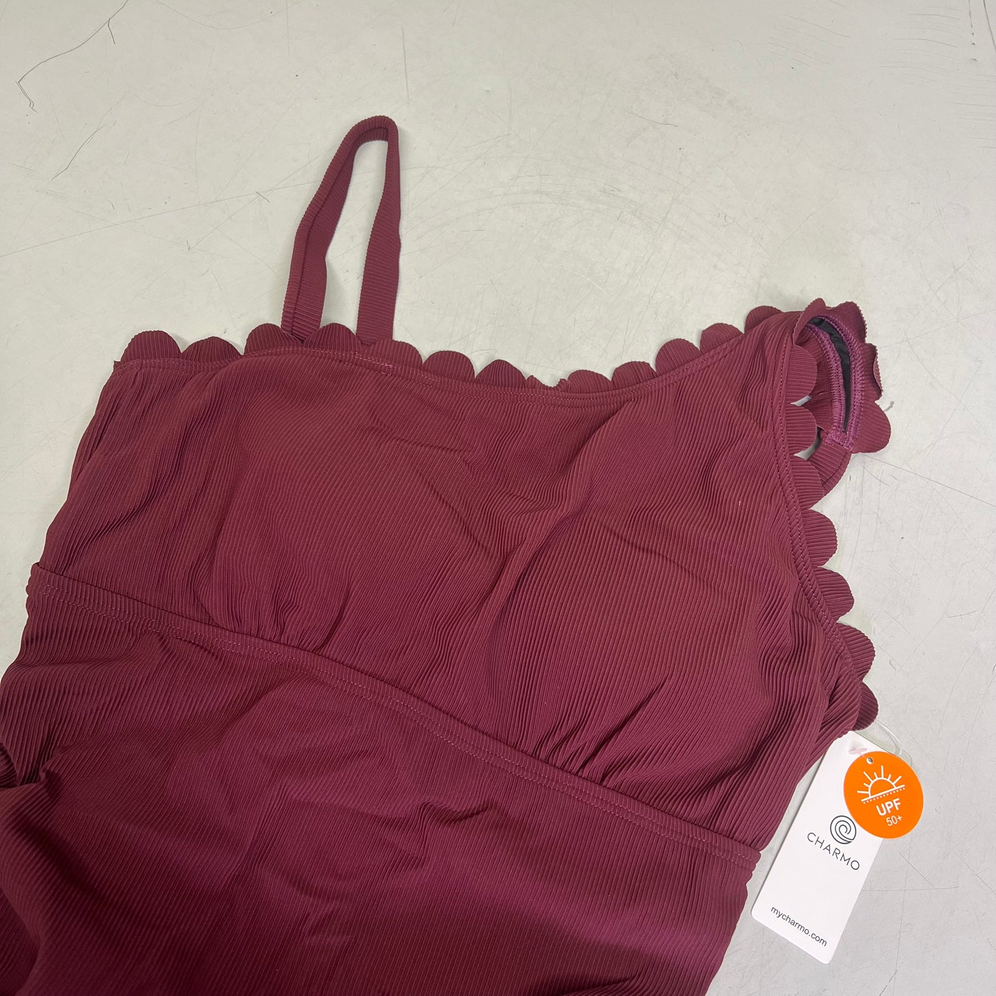 CHARMO Asymmetrical Retro Ribbed Moderate Cut One Piece Swimwear Wmn Sz M Wine