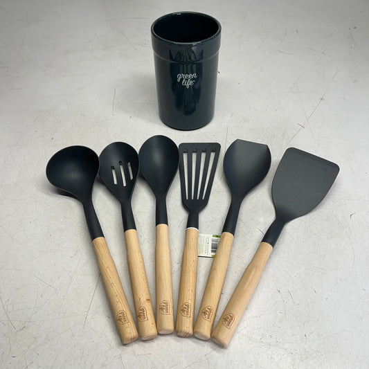 GREEN LIFE (7 PIECE) Cooking Tools & Utensils Set Wood & Nylon Gray CC005007-001