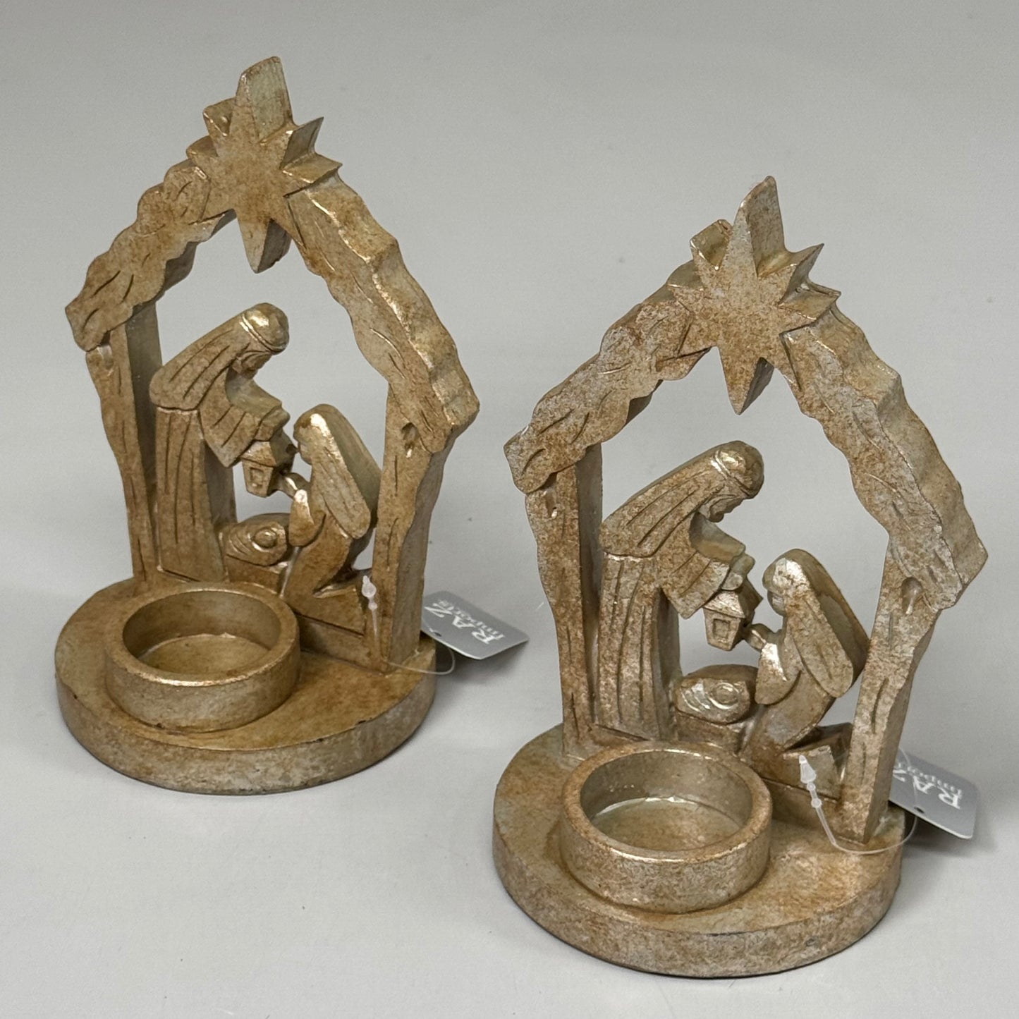 RAZ IMPORT (2 Pack) Resin Holy Family Tea Light Candle Holder Gold 7.25" 4412124