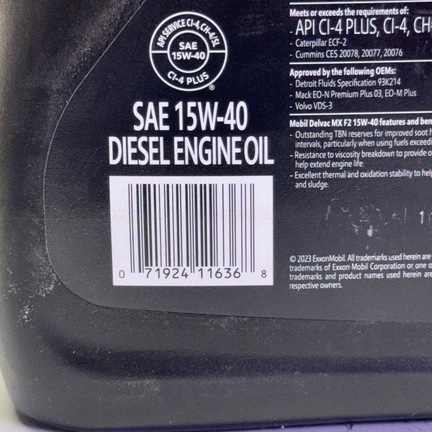 MOBIL DELVAC MX F2 15W-40 For On & Off-Highway Protection 1 Gal. API CI-4 PLUS