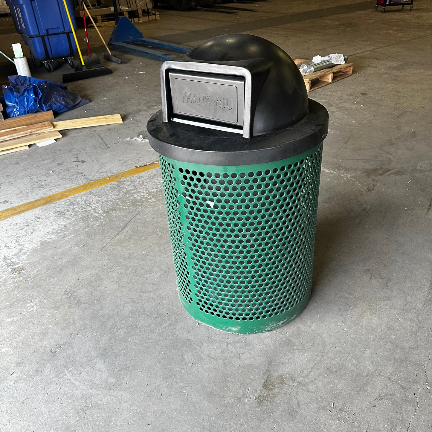 Industrial Green Metal Dome Outdoor Trash Can